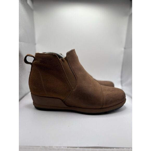 Sorel Boots Womens 11 Evie Cap Toe Wedge Bootie NL3816-242 Cognac Brown Leather‎ - Picture 1 of 8